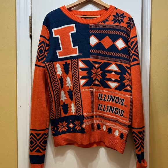 Illinois Themed Orange and Blue Sweater! EUC